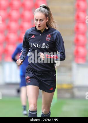 Praga, Cechia. 30 maggio 2024. Tessa Wullaert del Belgio, nella foto della sessione di allenamento del giorno -1 in vista di una partita tra le squadre nazionali della Cechia e del Belgio, chiamata le fiamme rosse nella terza giornata del gruppo A2 nella fase di campionato del concorso europeo di qualificazione femminile 2023-24, giovedì 30 maggio 2024 a Praga, Cechia. Crediti: Sportpix/Alamy Live News Foto Stock