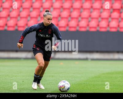 Praga, Cechia. 30 maggio 2024. Jassina Blom del Belgio, nella foto durante la sessione di allenamento del giorno -1 prima di una partita tra le squadre nazionali della Cechia e del Belgio, chiamata le fiamme rosse nella terza giornata del gruppo A2 nella fase di campionato del concorso europeo di qualificazione femminile 2023-24, giovedì 30 maggio 2024 a Praga, Cechia. Crediti: Sportpix/Alamy Live News Foto Stock