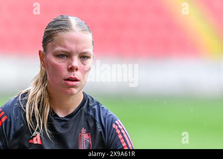 Praga, Repubblica Ceca. 30 maggio 2024. Amy Littel del Belgio durante una sessione di allenamento Matchday -1 prima della partita di calcio tra le nazionali femminili della Repubblica ceca e del Belgio, denominata The Red Flames nella terza partita del gruppo A2 nella fase di campionato del concorso UEFA Women's European Qualifiers 2023-24, giovedì 30 maggio 2024 a Praga, Repubblica Ceca. Crediti: Sportpix/Alamy Live News Foto Stock