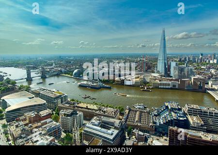 Vista panoramica di Londra sul Tamigi The Shard, HMS Belfast e Tower Bridge Foto Stock