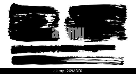 Set vettoriale di tratti ampi di acquerello grunge. Tratti di pennello. Collezione nera di pennelli acrilici vettoriali neri isolati su backgroun bianco Illustrazione Vettoriale