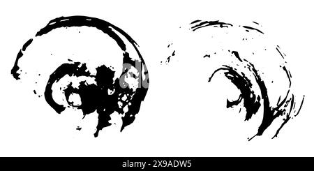 Grunge i rotoli sporchi per il tuo progetto. Raccolta di tratti di vernice acrilica vettoriale nera isolati su sfondo bianco. Pennellate, macchie, gocce, spla Illustrazione Vettoriale