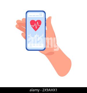 Applicazioni smartphone per il controllo del ritmo cardiaco. Giornale cardio, diario della pressione sistolica e diastolica. Apparecchiature mediche. Miglioramento della qualità o Illustrazione Vettoriale