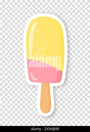 Gelato ai lamponi di banana su un bastoncino su sfondo trasparente. Illustrazione Vettoriale