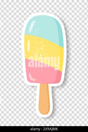 Popsicle su un bastone su uno sfondo trasparente. Design pop art alla moda degli anni '80 Illustrazione Vettoriale