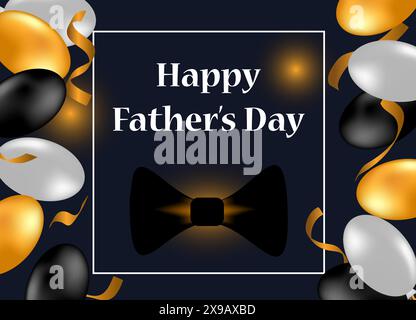 Biglietto d'auguri con palloncini colorati e auguri per la festa del papà. Immagine vettoriale. Illustrazione Vettoriale