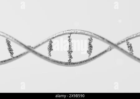 Ricerca medica del concetto di genoma umano. Human DNA Molecule Code Extreme Closeup su sfondo bianco. Rendering 3d. Foto Stock