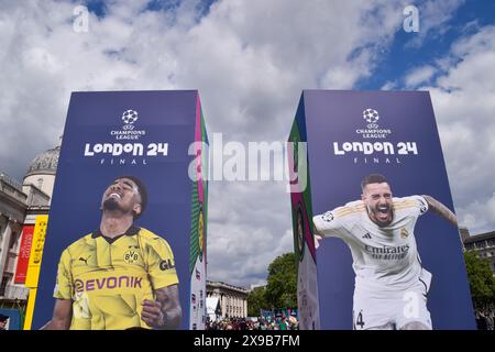 Londra, Regno Unito. 30 maggio 2024. Il Champions League Festival conquista Trafalgar Square prima della partita finale. Il Borussia Dortmund affronterà il Real Madrid allo Stadio di Wembley il 1 giugno. Crediti: Vuk Valcic/Alamy Live News Foto Stock