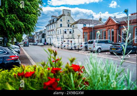 High Street a Moffat, Dumfries & Galloway, Scozia Foto Stock