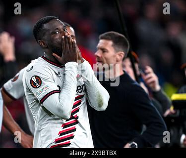 Dublino, Irlanda. 22 maggio 2024. La delusione di Victor Boniface (22 Bayer 04 Leverkusen) durante la finale di Europa League tra Atalanta BC e Bayer 04 Leverkusen all'Aviva Stadium di Dublino, Irlanda calcio (Cristiano Mazzi/SPP) credito: SPP Sport Press Photo. /Alamy Live News Foto Stock