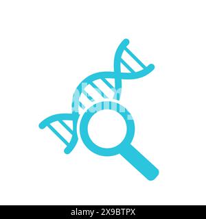 Icona della ricerca sul DNA. Isolato su sfondo bianco. Dal set di icone blu. Illustrazione Vettoriale