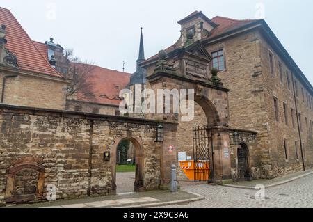 Merseburg, Germania - 11 febbraio 2024: Porta del castello di Merseburg. Foto Stock