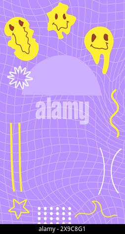 Modello di storia ACID y2k viola fuso sorrisi. Illustrazione Vettoriale