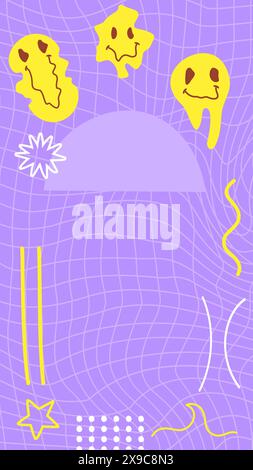 Modello di storia ACID y2k viola fuso sorrisi. Illustrazione Vettoriale