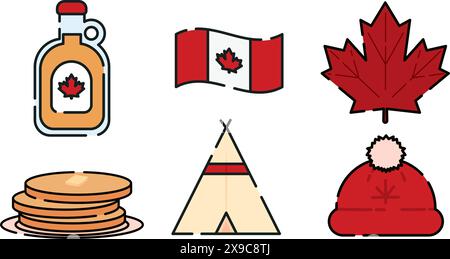 Set di icone canada colorate Vector Illustrazione Vettoriale