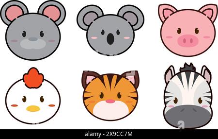 Serie di emoticon animali kawaii illustrazione vettoriale Illustrazione Vettoriale