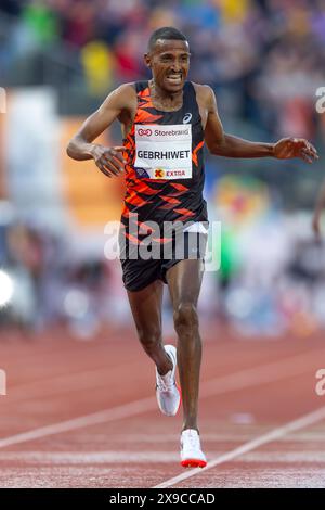 Oslo, Norvegia 30 maggio 2024 l'Etiopia Hagos Gebrhiwet compete nell'evento maschile 5000m della Wanda Diamond League tenutosi ai Oslo Bislett Games di Oslo, Norvegia crediti: Nigel Waldron/Alamy Live News Foto Stock