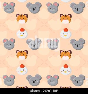 Kawaii modello emoticon animale sfondo Vector Illustrazione Vettoriale