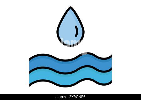 Icona acque piovane. goccioline d'acqua con acqua sottostante. icona relativa alle utility. stile icona contorno colorato. illustrazione vettoriale degli elementi utilities Illustrazione Vettoriale