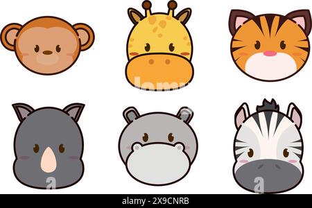 Set di emoticon animali kawaii Vector Illustrazione Vettoriale