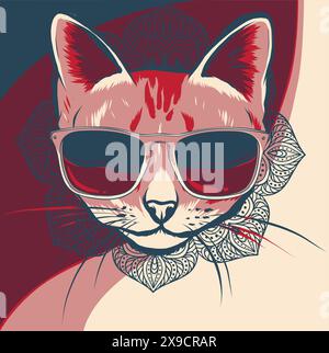 Illustrazione vettoriale del gatto in occhiali da sole su sfondo bianco Illustrazione Vettoriale