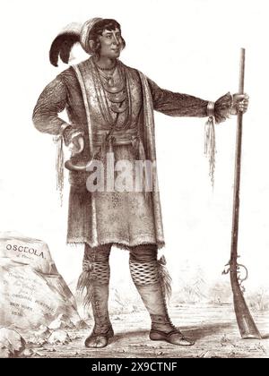 Il capo Osceola (1804-1838), il leader più noto degli indiani Seminole, guidò un piccolo gruppo di guerrieri nella resistenza di Seminole durante la seconda guerra di Seminole, quando gli Stati Uniti cercarono di rimuovere la tribù dalle loro terre in Florida al territorio indiano ad ovest del fiume Mississippi. Foto Stock