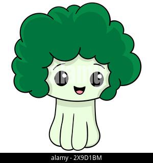 Carino personaggio dei cartoni animati, deliziosi broccoli verdi pieni di nutrizione, è ridere Illustrazione Vettoriale