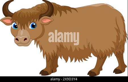 Cartone animato Happy yak isolato su sfondo bianco Illustrazione Vettoriale