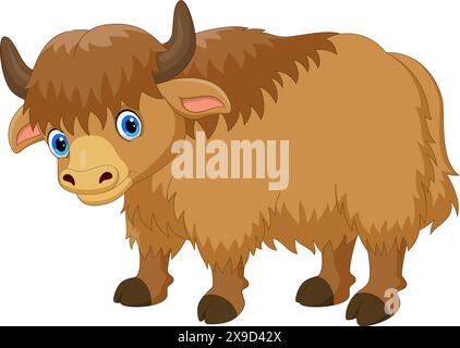 Cartone animato Happy yak isolato su sfondo bianco Illustrazione Vettoriale