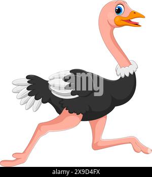 Carino cartone animato di struzzo isolato su sfondo bianco Illustrazione Vettoriale