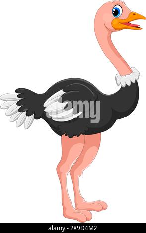 Carino cartone animato di struzzo isolato su sfondo bianco Illustrazione Vettoriale