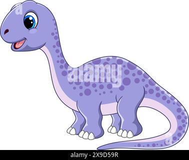 Cartoon Funny Brontosaurus isolato su sfondo bianco Illustrazione Vettoriale