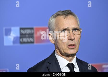 Praga, Repubblica Ceca. 31 maggio 2024. Il segretario generale della NATO Jens Stoltenberg è visto prima dell'inizio della riunione, nell'ultimo giorno della riunione informale di due giorni dei ministri degli Esteri dei paesi NATO, per celebrare 25 anni di Cechia nella NATO e 75 anni dalla fondazione della NATO, a Praga, Repubblica Ceca, il 31 maggio 2024. Crediti: Katerina Sulova/CTK Photo/Alamy Live News Foto Stock