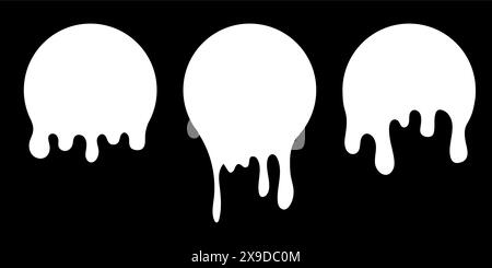 Etichette del cerchio di gocciolamento della vernice. Liquido di vernice bianco. Set gocce inchiostro. Inchiostro bianco. Illustrazione Vettoriale