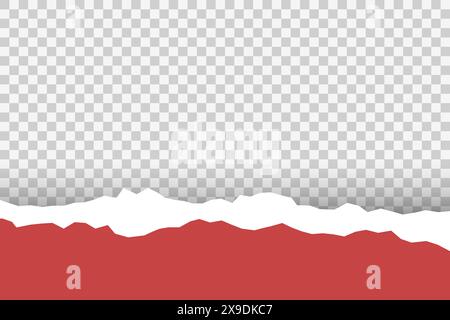 Foglio strappato su sfondo trasparente. Carta strappata rossa. Illustrazione vettoriale in stile piatto. Pagina con bordo di trama irregolare Illustrazione Vettoriale