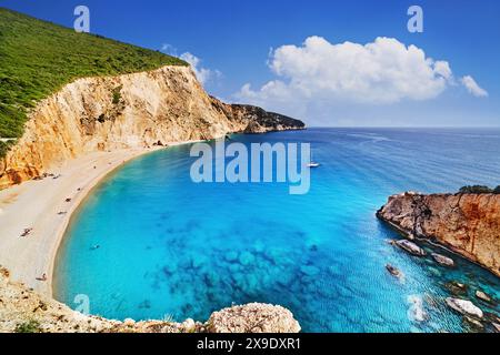 Porto Katsiki, la migliore spiaggia dell'isola di Lefkada sulla costa ionica della Grecia e una delle bellissime spiagge della Grecia Foto Stock