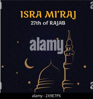 Al-Isra wal mi'raj. Traduci il viaggio notturno del profeta Muhammad Vector illustrazione per biglietto di auguri Illustrazione Vettoriale