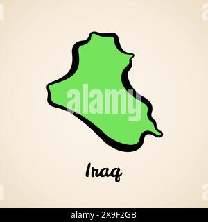 Mappa verde semplificata dell'Iraq con contorno nero. Illustrazione Vettoriale