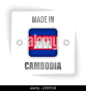 Realizzato in Cambogia grafica ed etichetta. Elemento di impatto per l'uso che si desidera fare di esso. Illustrazione Vettoriale