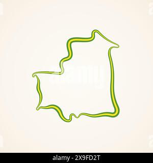 Mappa delineata della Mauritania segnata con nastro a colori dalla bandiera. Illustrazione Vettoriale