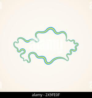 Mappa del Kazakistan contrassegnata con un nastro a colori dalla bandiera. Illustrazione Vettoriale