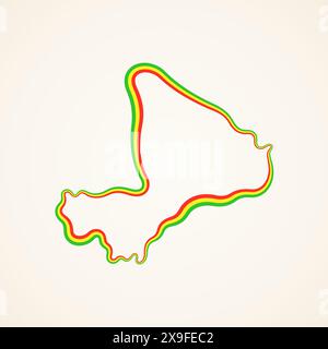 Mappa del profilo del Mali contrassegnata con un nastro a colori dalla bandiera. Illustrazione Vettoriale