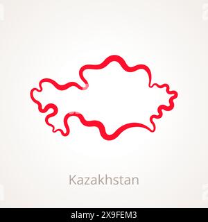 Mappa del Kazakistan contrassegnata con una linea rossa. Illustrazione Vettoriale