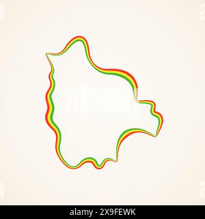 Mappa di contorno della Bolivia contrassegnata con il nastro a colori dalla bandiera. Illustrazione Vettoriale
