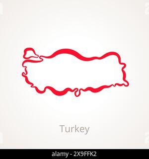 Mappa delineata della Turchia contrassegnata con una linea rossa Illustrazione Vettoriale