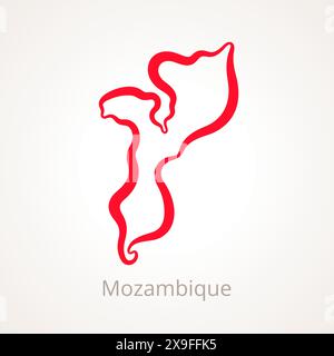 Mappa del Mozambico contrassegnata con una linea rossa. Illustrazione Vettoriale