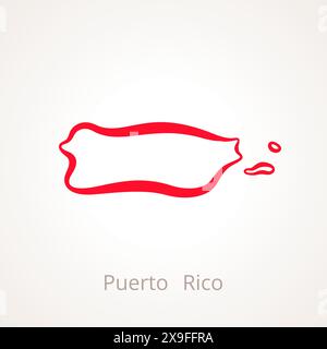 Mappa di Porto Rico contrassegnata con una linea rossa. Illustrazione Vettoriale