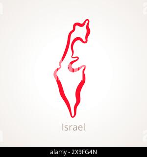 Mappa di Israele contrassegnata con una linea rossa. Illustrazione Vettoriale