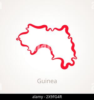 Mappa delineata della Guinea contrassegnata con una linea rossa. Illustrazione Vettoriale