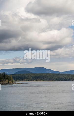 Vista delle isole San Juan dal traghetto da Friday Harbor ad Anacortes, Washington State, Stati Uniti. Foto Stock